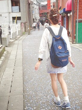 「POU DOU DOU（プードゥドゥ）のアイテム（シャツ/ブラウス、ホワイト系）」を使った、ぽんかなさん（レディース・164cm）の夏コーディネート