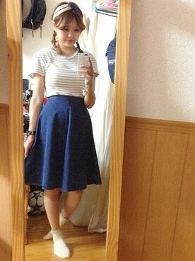 「earth music&ecology（アースミュージックアンドエコロジー）のアイテム（Tシャツ/カットソー、グレー系）」を使った、ぽんかなさん（レディース・164cm）の秋コーディネート