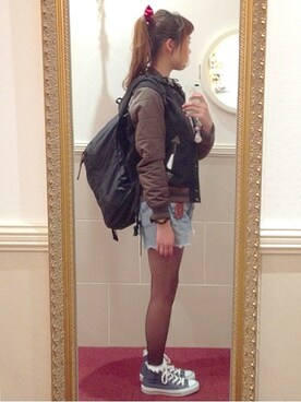 「UNIQLO（ユニクロ）のUNIQLO x G.VG.V（スタジャン、ブラック系）」を使った、ぽんかなさん（レディース・164cm）の秋コーディネート