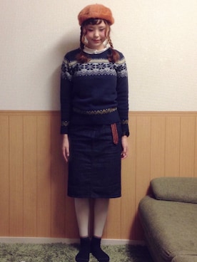 「SM2（エスエムツー）のレーススタンド襟ブラウス（シャツ/ブラウス、ホワイト系）」を使った、ぽんかなさん（レディース・164cm）の冬コーディネート