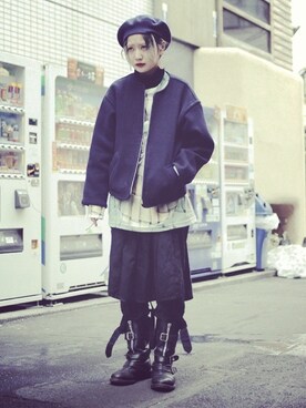 「Yohji Yamamoto（ヨウジヤマモト）のアイテム（ブルゾン）」を使った、CONYさん（レディース・158cm）の春コーディネート
