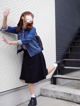 「お揃いコーデ」｜「アイテム（デニムジャケット）」を使った、こなんちゅさん（レディース・162cm）の秋コーディネート