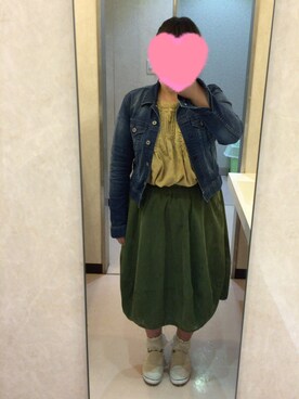 「AS KNOW AS plus（アズノゥアズプラス）のアイテム（スカート、グリーン系）」を使った、かりんさん（レディース・157cm）の秋コーディネート