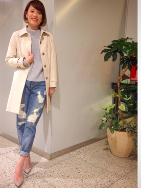 「URBAN RESEARCH（アーバンリサーチ）のアイテム（ステンカラーコート）」を使った、ericaさん（レディース・167cm）の冬コーディネート