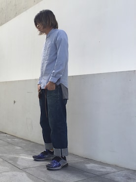 「BLACK&BLUE（ブラックアンドブルー）のアイテム（パンツ）」を使った、加藤文将さん（メンズ・170cm）の秋コーディネート