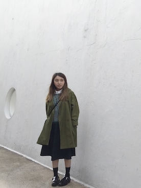 「MONKI（モンキ）のアイテム（ミリタリージャケット）」を使った、Rebecca Wooさん（レディース・160cm）の冬コーディネート