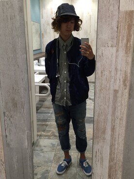 「ワークキャップ」｜「アイテム（ブルゾン）」を使った、みやきょーさん（メンズ・173cm）の秋コーディネート
