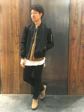 「RAGEBLUE（レイジブルー）の＜トレンドのロング丈＞ワッフルロングカットソー/733404（Tシャツ/カットソー）」を使った、五月女さん（メンズ・172cm）の秋コーディネート