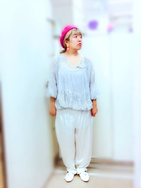 「サテンパンツ」｜「アイテム（ハンチング/ベレー帽）」を使った、ア オ ピ ♩さん（レディース・153cm）の秋コーディネート