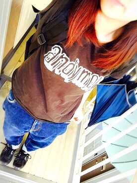 「no brand（ノーブランド）のアイテム（Tシャツ/カットソー、ブラック系）」を使った、もやしさん（レディース・156cm）の秋コーディネート