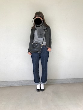 「カシミヤ」｜「アイテム（ライダースジャケット）」を使った、aa＊さん（レディース・158cm）の冬コーディネート