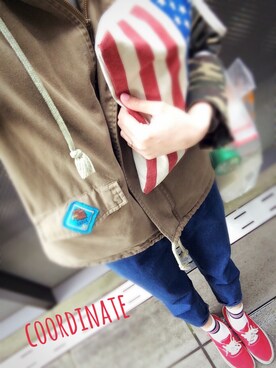 「WC（ダブル シー）のアイテム（ミリタリージャケット）」を使った、なっちゃんさん（レディース・166cm）の春コーディネート