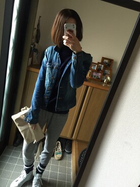 「スウエットパンツ」｜「アイテム（その他アウター）」を使った、kotomo.coさん（レディース・164cm）の春コーディネート