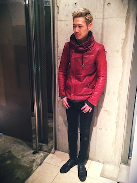 「アイテム（ライダースジャケット）」を使った、imaiiさん（メンズ・177cm・20代）の冬コーディネート