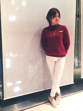 「ホワイトパンツ」｜「アイテム（スニーカー）」を使った、imaiiさん（レディース・162cm）の冬コーディネート