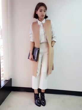 「white pants」｜Eika Huangさん（レディース・165cm）の秋コーディネート