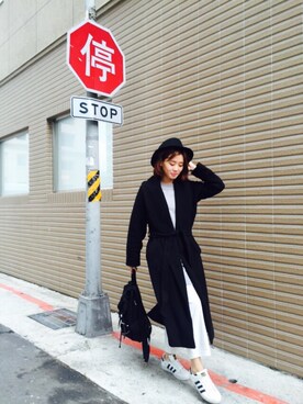 「EMODA」｜「アイテム（ダッフルコート）」を使った、Eika Huangさん（レディース・165cm）の冬コーディネート