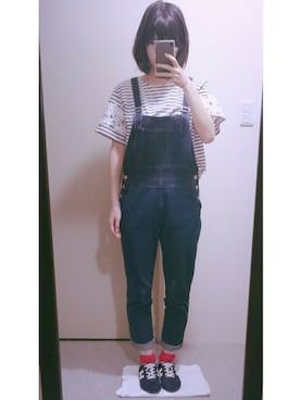 「マリンルック」｜「アイテム（オールインワン・サロペット）」を使った、まっちさん（レディース・161cm）の夏コーディネート