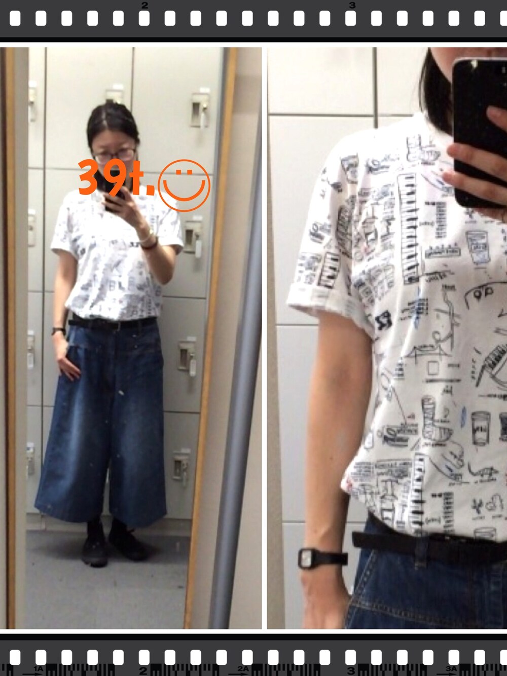 「UNIQLO、ワイドパンツ、バスキア、ズッカ、CASIO、ローリングストーンズ、デニム、SALEで買いました、ウエストイン」｜「UNIQLOのトップス（Tシャツ/カットソー、ホワイト系）」を使った、39t.◡̈⃝さん（レディース・153cm）の夏コーディネートの1枚目の写真
