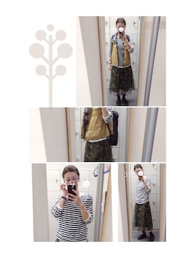 「B.L.U.E（ビーエルユーイー）のアイテム（ダウンベスト）」を使った、39t.◡̈⃝さん（レディース・153cm）の秋コーディネート
