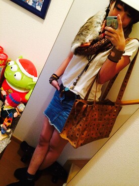 「ラビットファー」｜「アイテム（アクセサリー）」を使った、紀子さん（レディース・163cm）の夏コーディネート