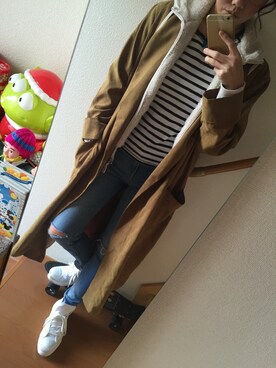 「AMERI」｜「アイテム（チェスターコート）」を使った、紀子さん（レディース・163cm）の冬コーディネート