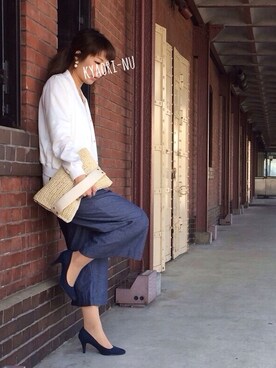 「ブルー x ホワイト」｜「アイテム（ブルゾン）」を使った、kyaori-nuさん（レディース・161cm）の春コーディネート