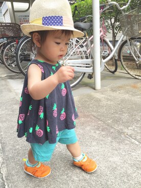 「アイテム（タンクトップ、ブラック系）」を使った、ひぃさん（キッズ・80cm）の夏コーディネート
