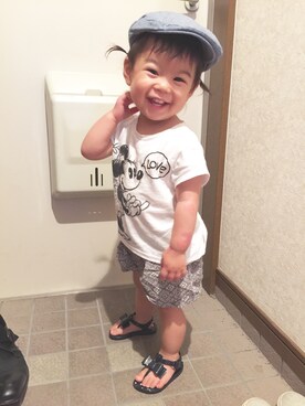 「Tシャツ×デニム」｜「アイテム（ハンチング/ベレー帽）」を使った、ひぃさん（キッズ・80cm）の夏コーディネート