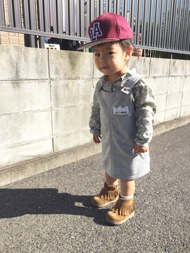 「フリンジ」｜「アイテム（オールインワン・サロペット）」を使った、ひぃさん（キッズ・80cm）の秋コーディネート