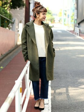 「Spick & Span（スピックアンドスパン）のアイテム（チェスターコート）」を使った、Press marieさん（レディース・158cm）の冬コーディネート