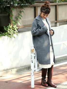 「Spick & Span（スピックアンドスパン）のアイテム（チェスターコート）」を使った、Press marieさん（レディース・158cm）の冬コーディネート