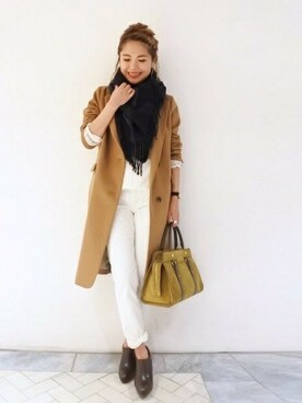 「Spick & Span（スピックアンドスパン）のアイテム（チェスターコート）」を使った、Press marieさん（レディース・158cm）の冬コーディネート