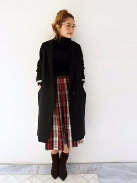 「Spick & Span（スピックアンドスパン）のアイテム（チェスターコート）」を使った、Press marieさん（レディース・158cm）の冬コーディネート
