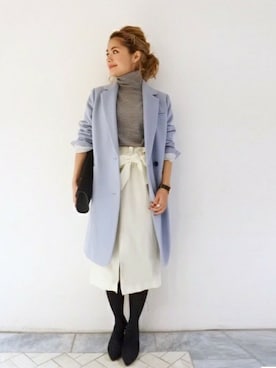 「Spick & Span（スピックアンドスパン）のアイテム（チェスターコート）」を使った、Press marieさん（レディース・158cm）の冬コーディネート