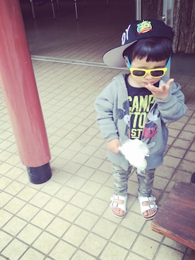 「X-girl Stages（エックスガールステージス）の【Disney（ディズニー）】TOYSTORY/CAP（キャップ、ブラック系）」を使った、yumaさん（キッズ・100cm）の春コーディネート