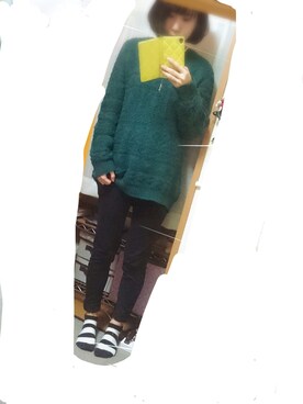 「？のアイテム（ニット/セーター、グリーン系）」を使った、akaneさん（レディース・159cm）の冬コーディネート