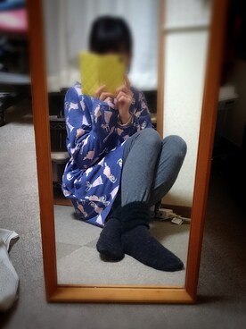 「GU（ジーユー）のアイテム（ワンピース、ブルー系）」を使った、akaneさん（レディース・159cm）の冬コーディネート