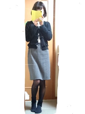 「F i.n.t（フィント）のアイテム（カーディガン/ボレロ、ブラック系）」を使った、akaneさん（レディース・159cm）の冬コーディネート