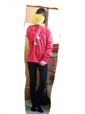 「UNIQLO（ユニクロ）のアイテム（スウェット、レッド系）」を使った、akaneさん（レディース・159cm）の冬コーディネート