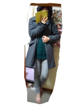 「？のアイテム（ニット/セーター、グリーン系）」を使った、akaneさん（レディース・159cm）の冬コーディネート