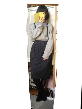 「古着のアイテム（ニット/セーター、グレー系）」を使った、akaneさん（レディース・159cm）の冬コーディネート
