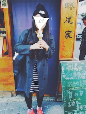 「Lulus（-）のアイテム（ダッフルコート）」を使った、Aki Chaiさん（レディース・167cm）の冬コーディネート