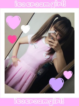 「no brand（ノーブランド）のアイテム（ワンピース、ピンク系）」を使った、かれりん♡さん（レディース・162cm）の夏コーディネート