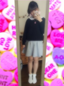 「MELROSE（メルローズ）のアイテム（ニット/セーター、ブラック系）」を使った、かれりん♡さん（レディース・162cm）の秋コーディネート