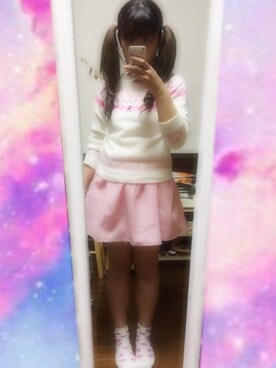 「no brand（ノーブランド）のアイテム（ニット/セーター、ピンク系）」を使った、かれりん♡さん（レディース・162cm）の秋コーディネート