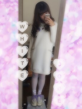 「GU（ジーユー）のアイテム（ワンピース、ホワイト系）」を使った、かれりん♡さん（レディース・162cm）の秋コーディネート