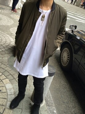 「ZARA（ザラ）のアイテム（Blouson、グリーン系）」を使った、しゅうさん（メンズ・170cm）の冬コーディネート