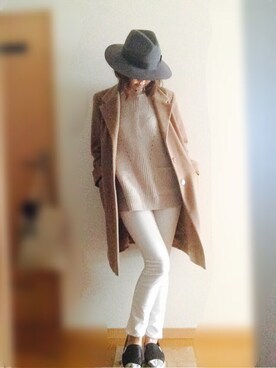 「agnes b.（アニエスベー）のアイテム（チェスターコート）」を使った、cuuさん（レディース・166cm）の冬コーディネート