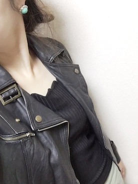 「スカラップ」｜「アイテム（ライダースジャケット）」を使った、cuuさん（レディース・166cm）の秋コーディネート